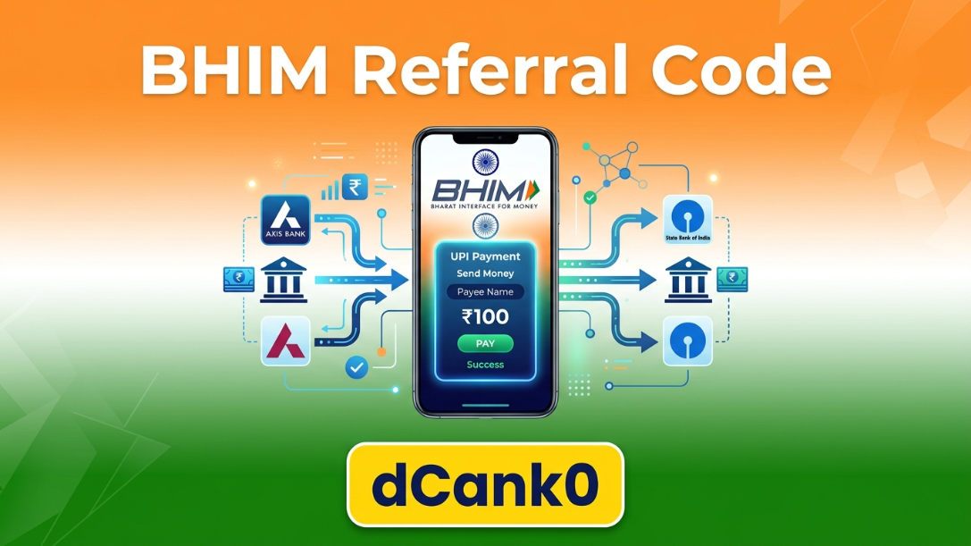 BHIM app referral code dCank0 displayed on a smartphone screen for easy UPI registration and rewards